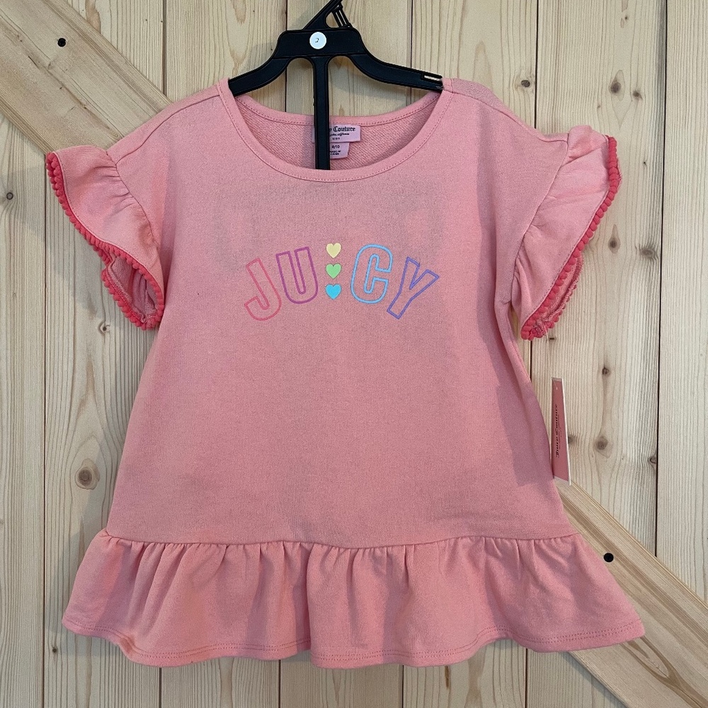 Juicy Couture 2 Piece Set Girls Coral / Pink Shorts With Shirt Top-Set Size 8-10